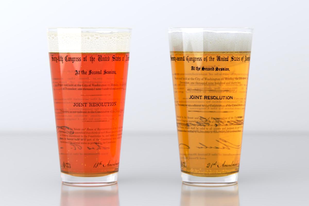 Prohibition Amendment Pint Glass Pair - 18th and 21st Amendment