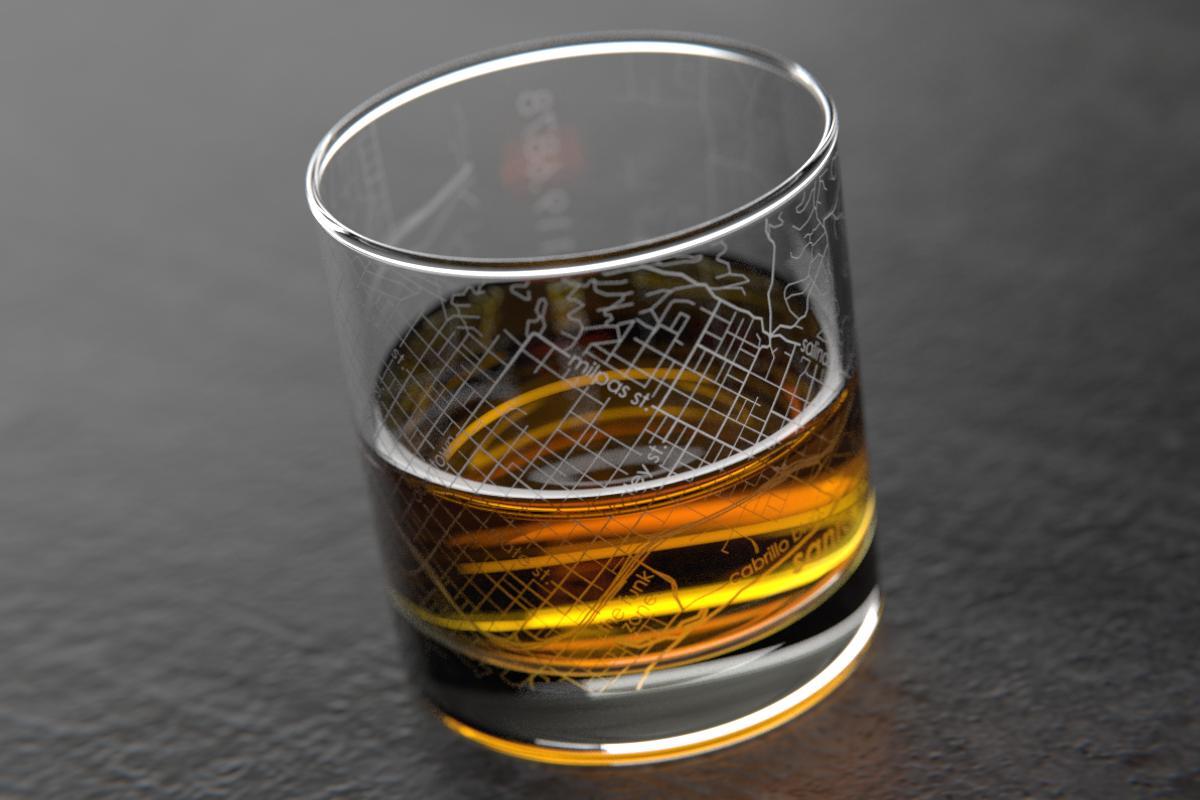 Santa Barbara CA Map Rocks Glass