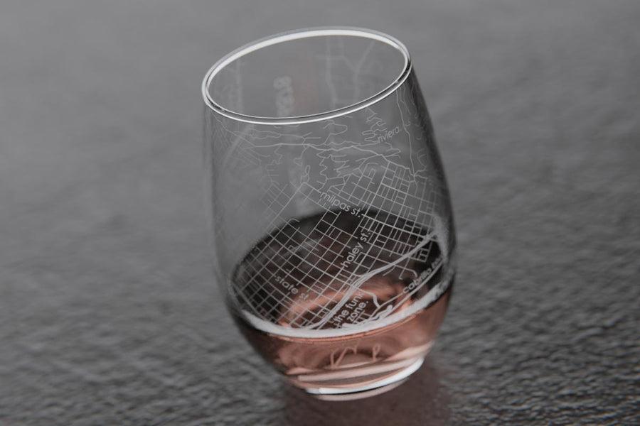 Santa Barbara CA Map Stemless Wine Glass