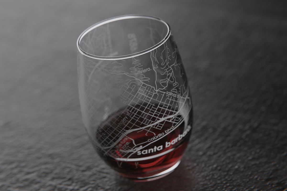 Santa Barbara CA Map Stemless Wine Glass