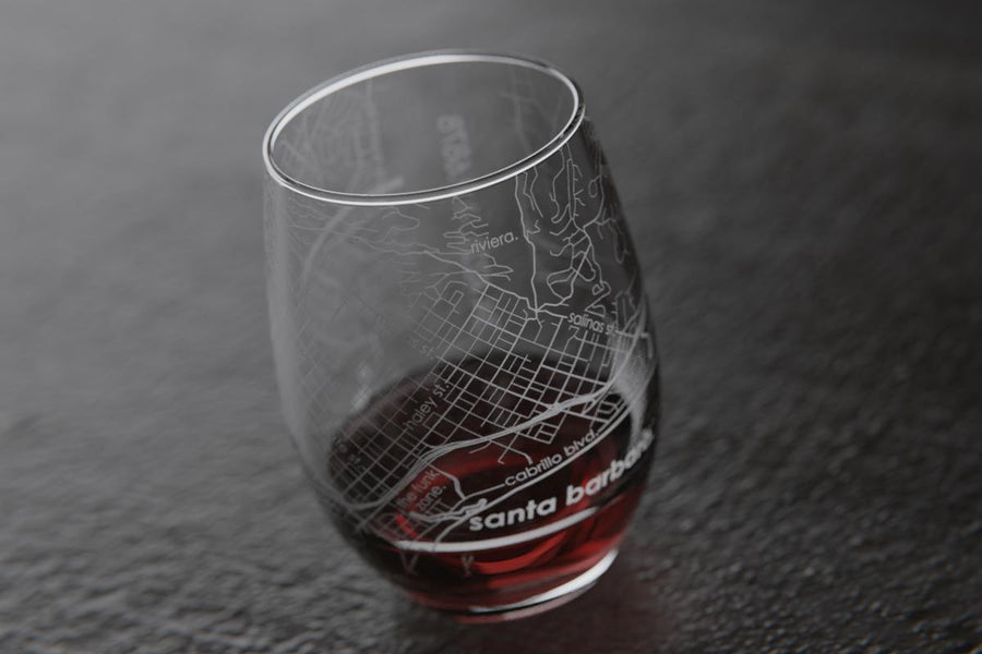 Santa Barbara CA Map Stemless Wine Glass