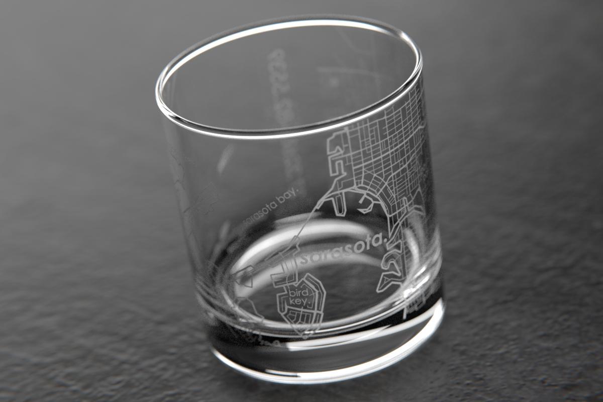 Sarasota FL Map Rocks Glass