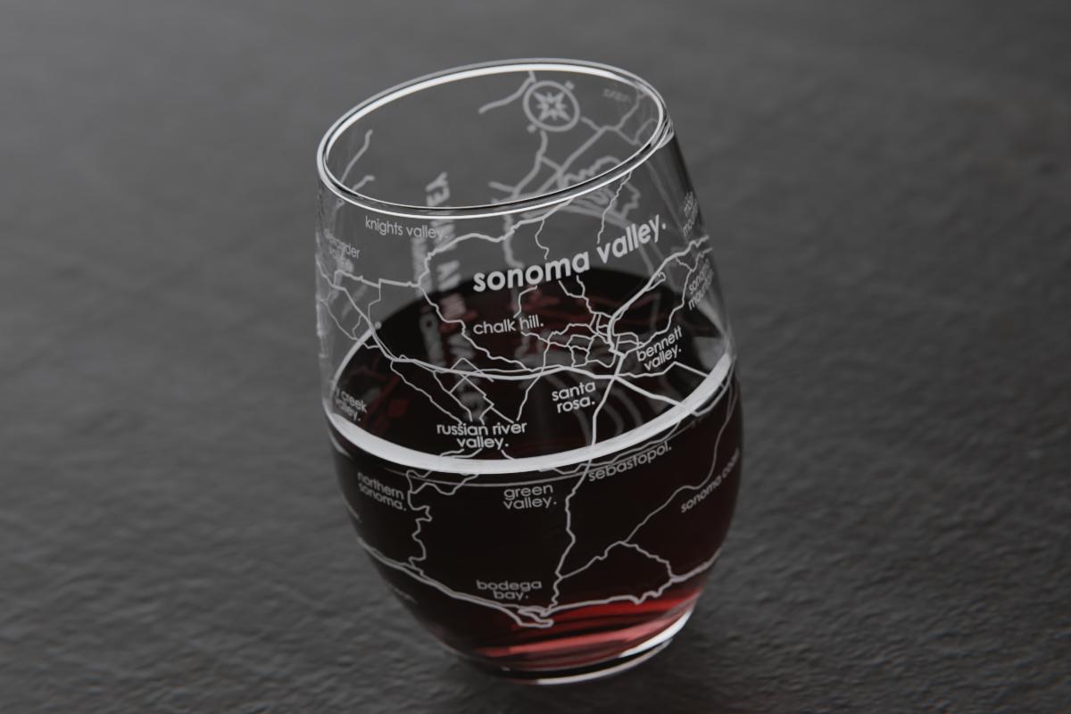Sonoma Valley Region Map Stemless Wine Glass