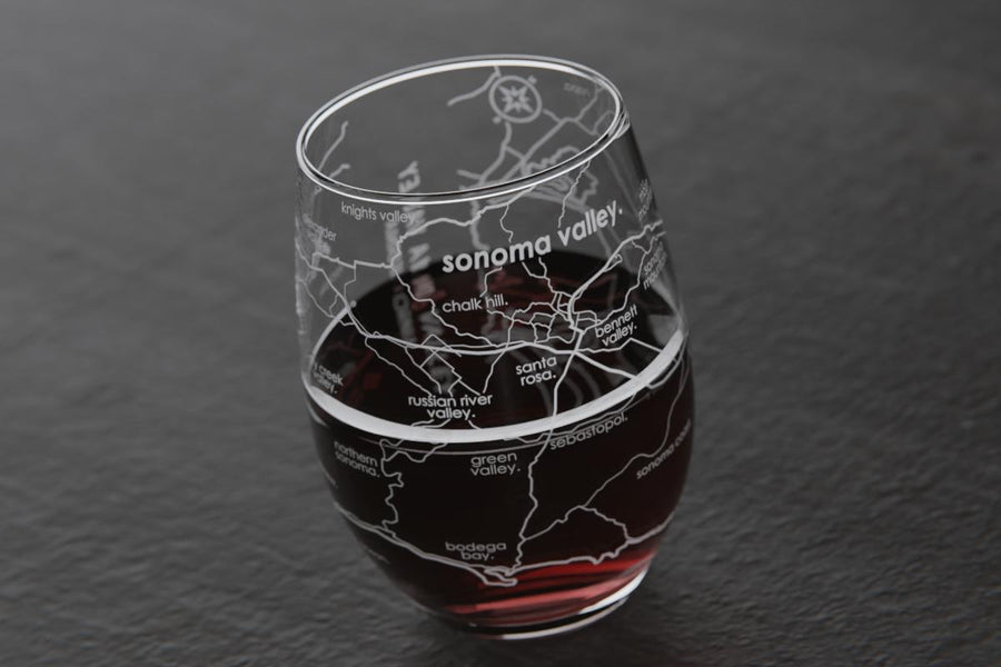 Sonoma Valley Region Map Stemless Wine Glass