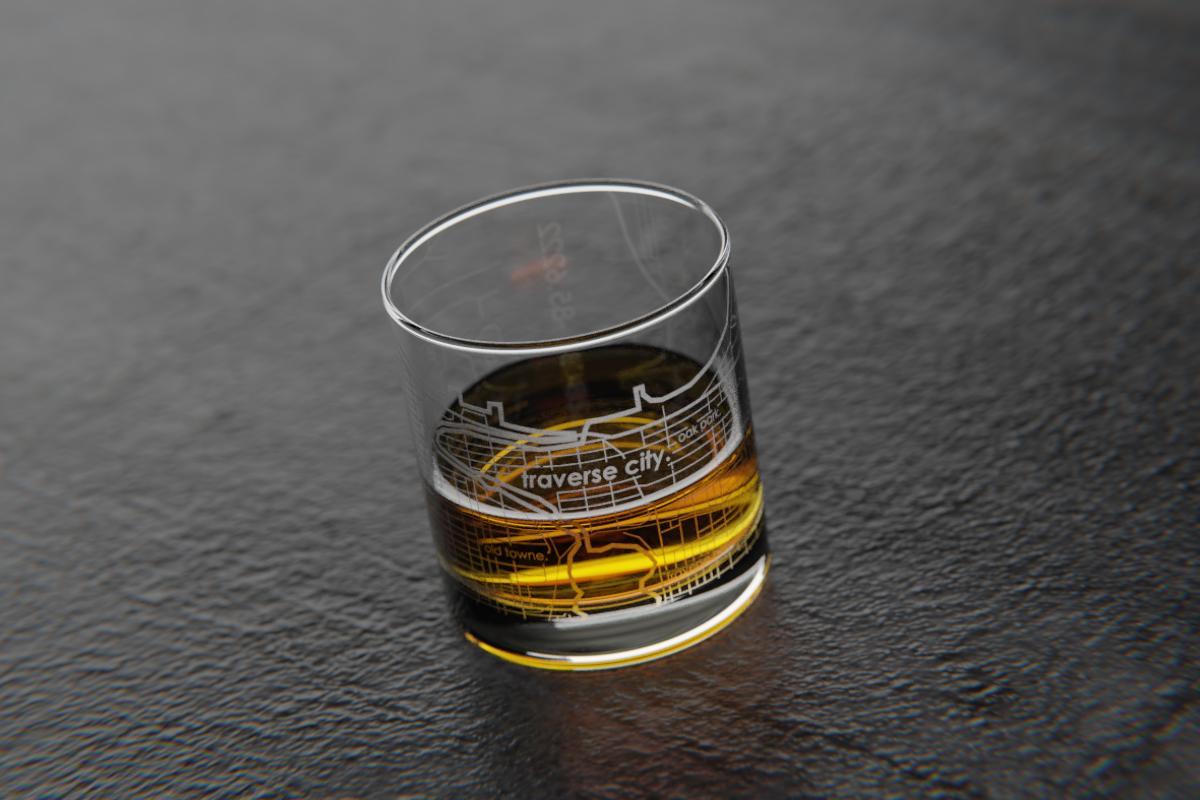 Traverse City Map Rocks Glass