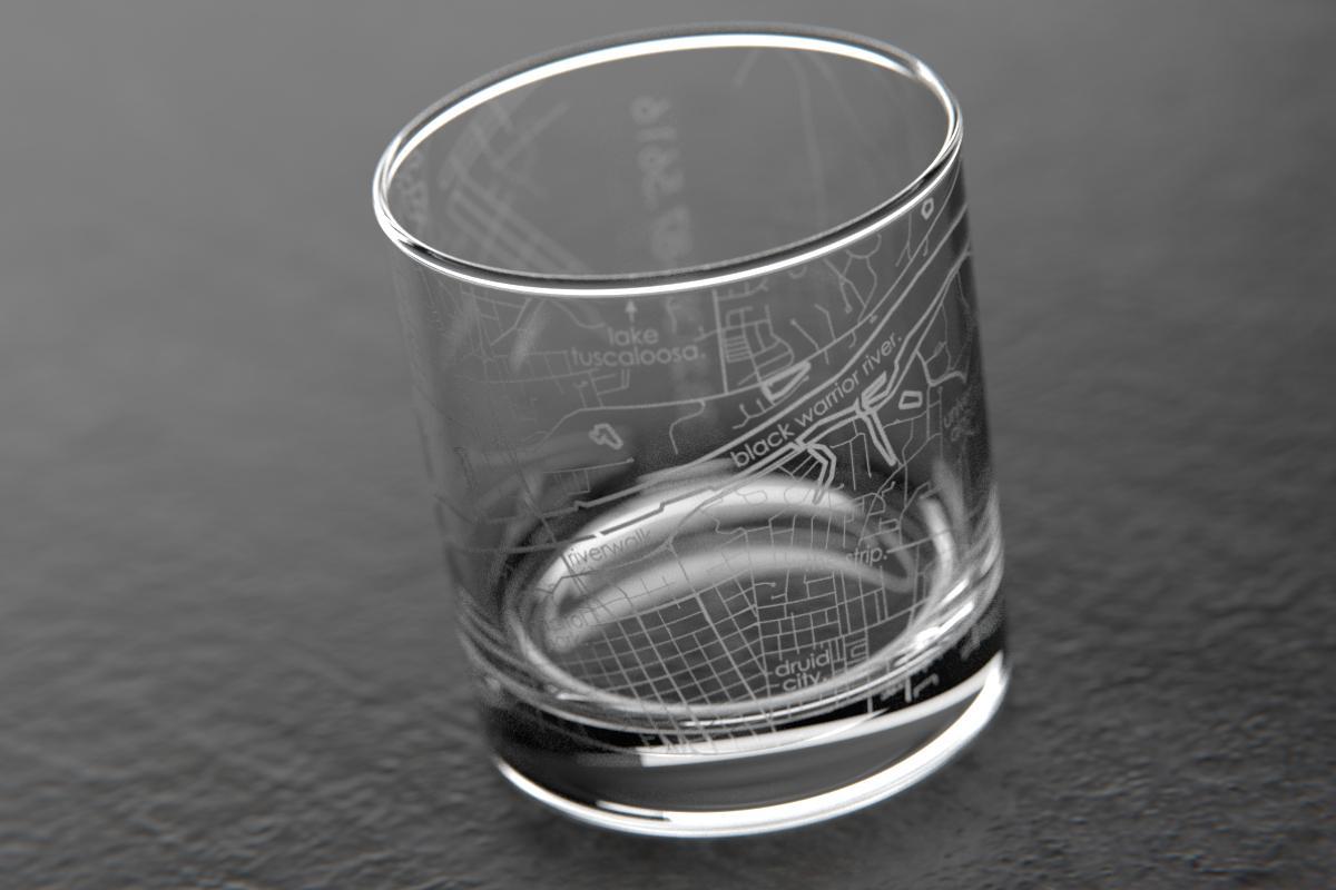 Tuscaloosa AL Map Rocks Glass