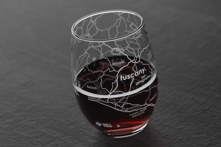 Tuscany Region Map Stemless Wine Glass
