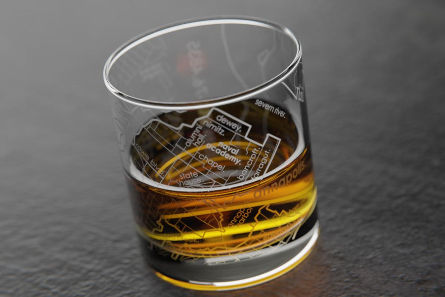 College Town Map Etched Rocks Glass