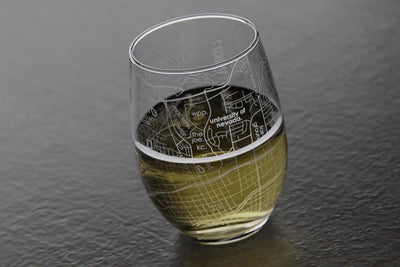 College Town Map Etched Stemless Wine Glass