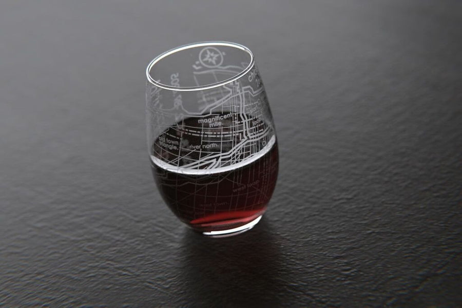 Chicago 26.2 - Marathon Map Stemless Wine Glass