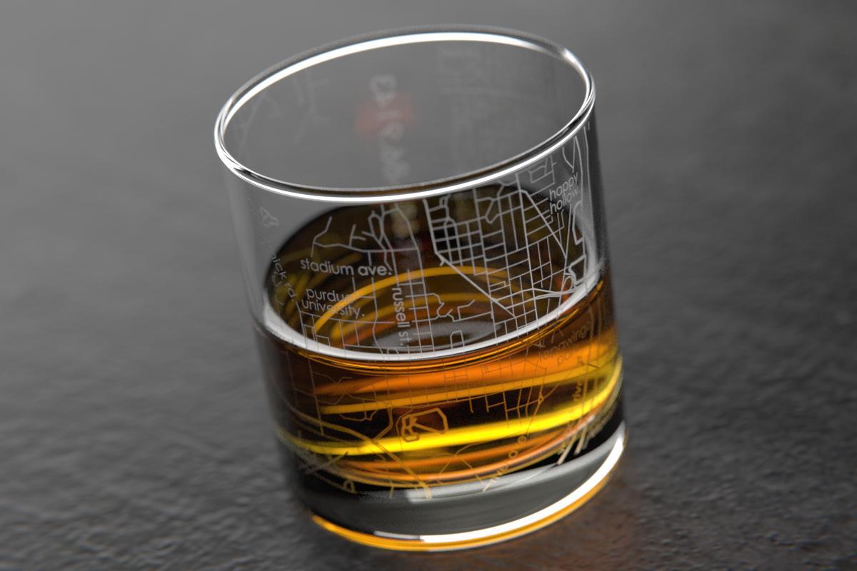 West Lafayette IN Map Rocks Glass