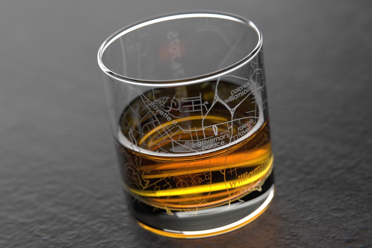 Williamsburg VA Map Rocks Glass
