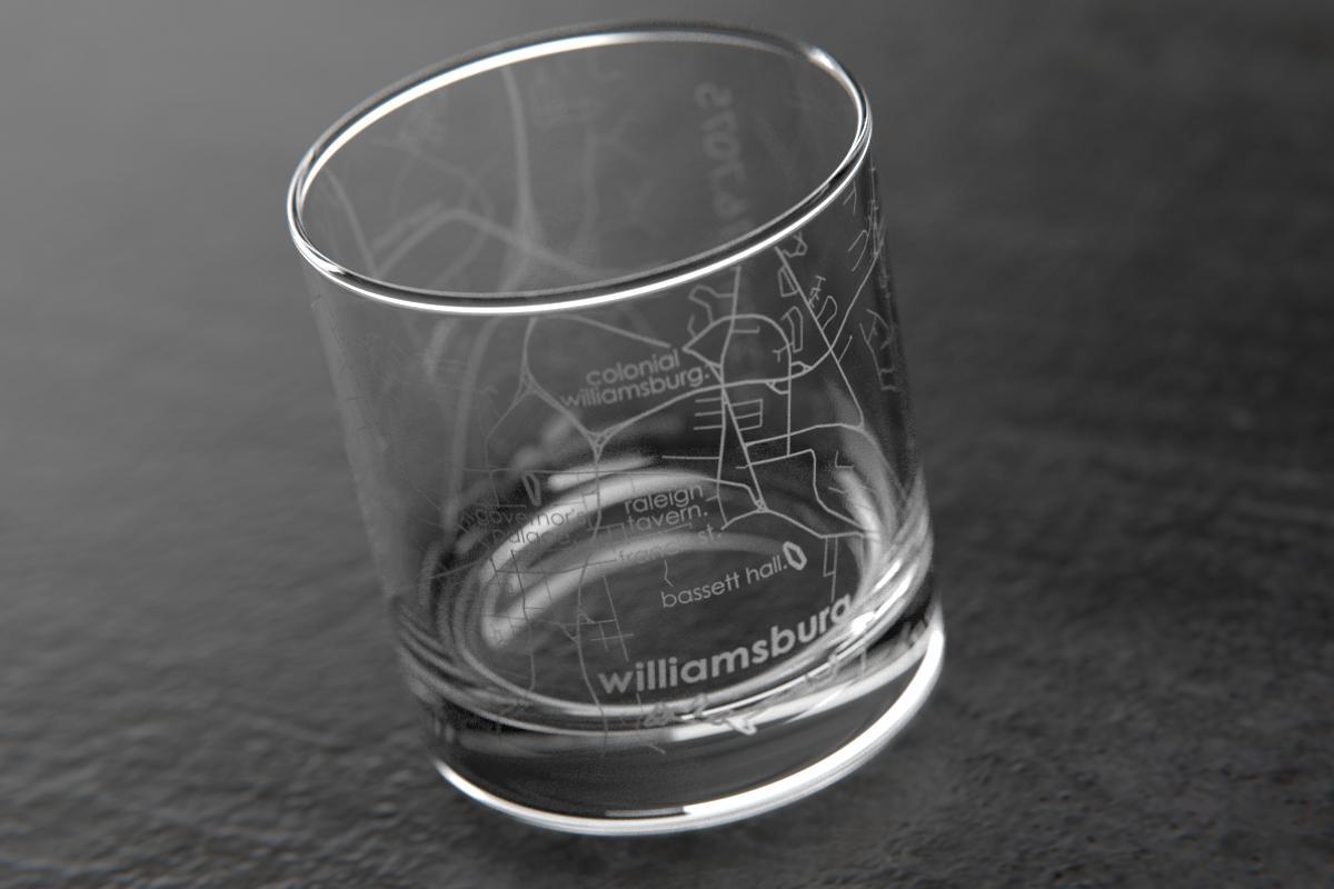 Williamsburg VA Map Rocks Glass