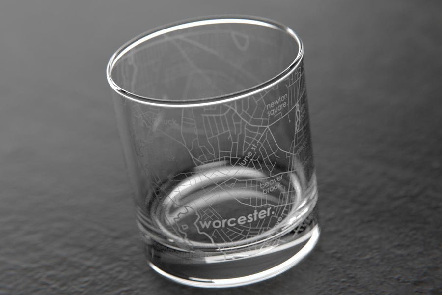 Worcester MA Map Rocks Glass